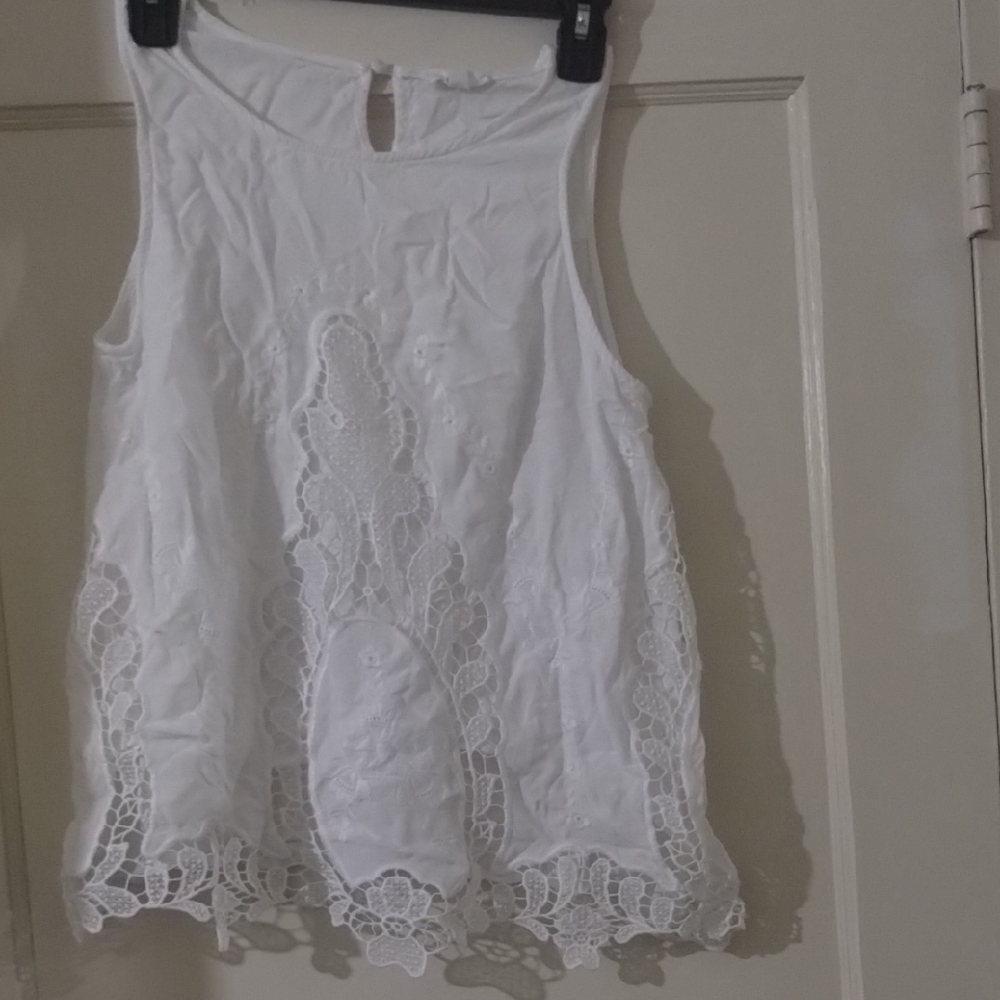 Sleeveless White Crochet-Trim Camisole Top